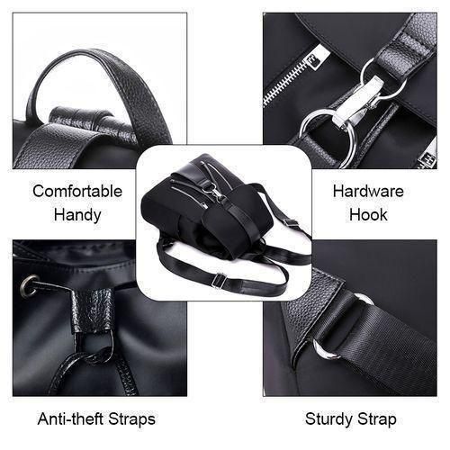 STY Ladies Backpack Bags Women Rucksack Oxford Cloth Canvas Bag Waterproof - Black