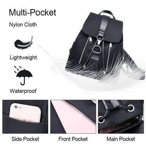 STY Ladies Backpack Bags Women Rucksack Oxford Cloth Canvas Bag Waterproof - Black