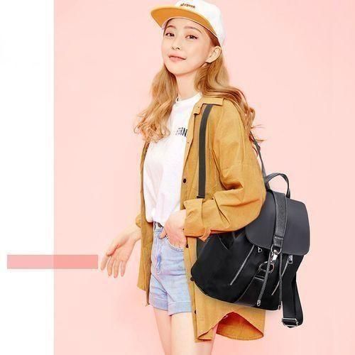 STY Ladies Backpack Bags Women Rucksack Oxford Cloth Canvas Bag Waterproof - Black