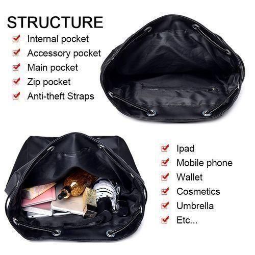 STY Ladies Backpack Bags Women Rucksack Oxford Cloth Canvas Bag Waterproof - Black