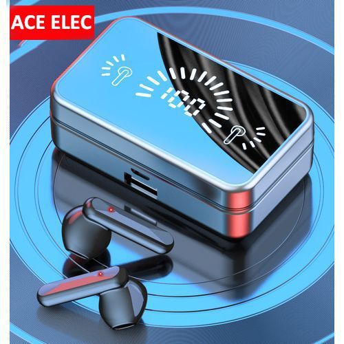 Ace Elec ACE Wireless EarBuds Headphones Mirror Digital Display 9D Stereo