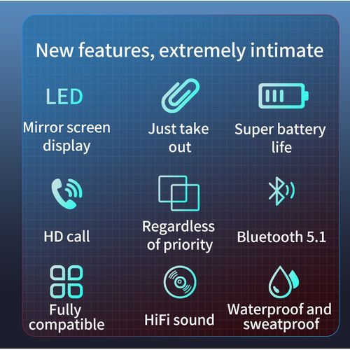 Ace Elec ACE Wireless EarBuds Headphones Mirror Digital Display 9D Stereo