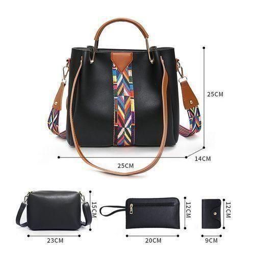 STY 4 In 1 Bag Set Ladies Handbags Women Shoulder Bags Wallet PU Leather Waterproof-Black