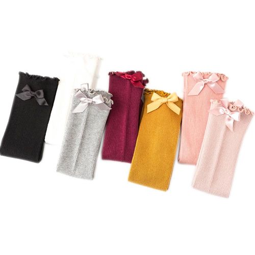 4 Pairs Baby Girls Cotton Uniform Knee High Socks Tube Ruffled Stockings,Default NO5249