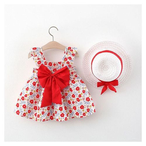 Fashion Newborn Infant Dresses Hat Floral Bowknot Sleeveless Dress