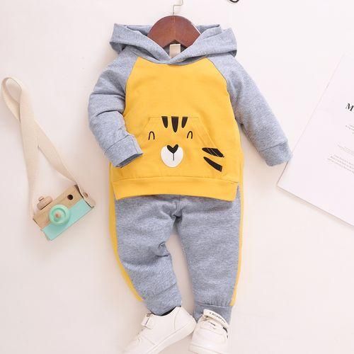 Baby Boys Cartoon Tiger Face Long Sleeves Hoodie With Pants Grey