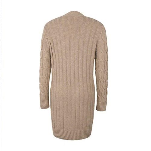 Women Sweater Knit Long Sleeves Cardigan Open Front Sweater Khaki S