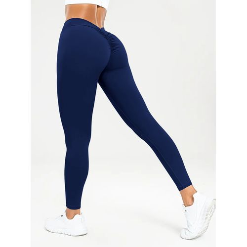 Women's High Waist Elastic Tight Yoga Pants Leggings - Navy Blue