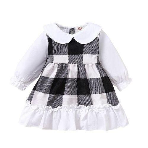 02 Years Infant Baby Girl DressRuffle Peter Pan Collar Plaid Dress