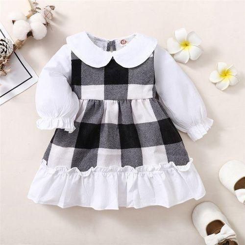 02 Years Infant Baby Girl DressRuffle Peter Pan Collar Plaid Dress