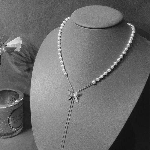 Luxury Pearl Butterfly Necklace For Women - Silver