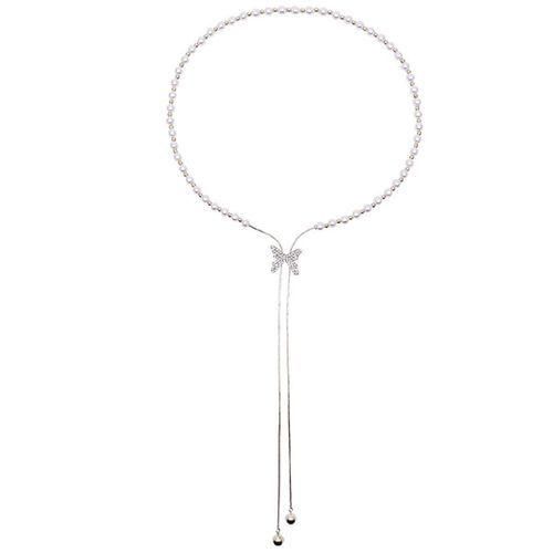 Luxury Pearl Butterfly Necklace For Women - Silver