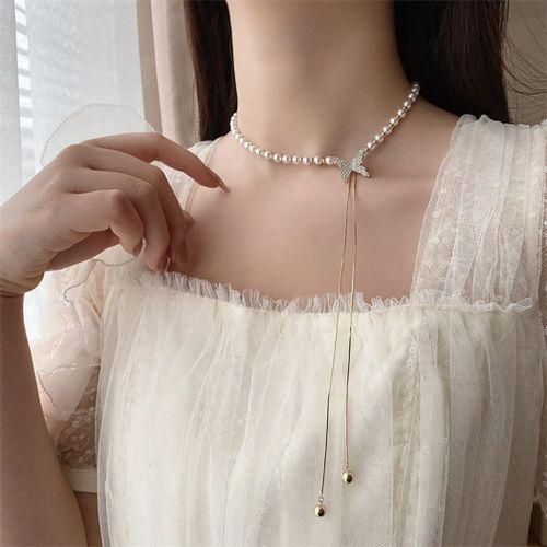 Luxury Pearl Butterfly Necklace For Women - Silver