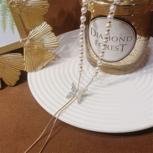 Luxury Pearl Butterfly Necklace For Women - Silver