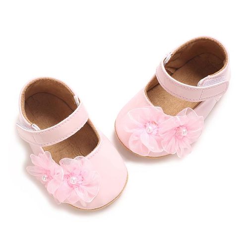 Spring And Autumn Style 0-1 Year Old Female Baby Princess Shoes Cute Flower Soft Rubber Sole Anti Slip Walking Shoes