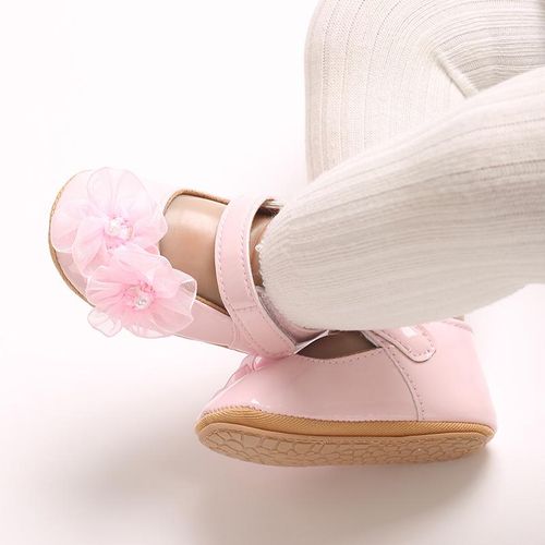 Spring And Autumn Style 0-1 Year Old Female Baby Princess Shoes Cute Flower Soft Rubber Sole Anti Slip Walking Shoes
