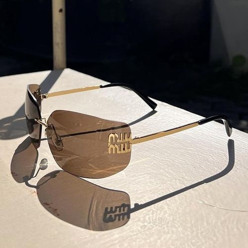 Strictly Selected Frameless Trendy Sunglasses Curved Lens Ultra-Light Metal High Quality Sunglasses Ins Style Fashion Style