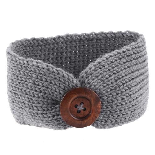Toddler Infant Baby Girl Knitted Button Headbands Knotted Head Wrap Band gray