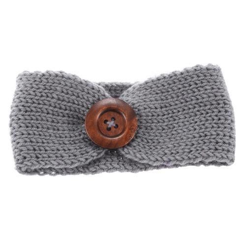 Toddler Infant Baby Girl Knitted Button Headbands Knotted Head Wrap Band gray