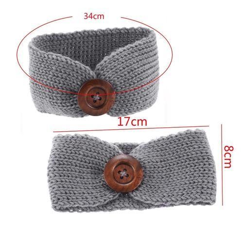 Toddler Infant Baby Girl Knitted Button Headbands Knotted Head Wrap Band gray