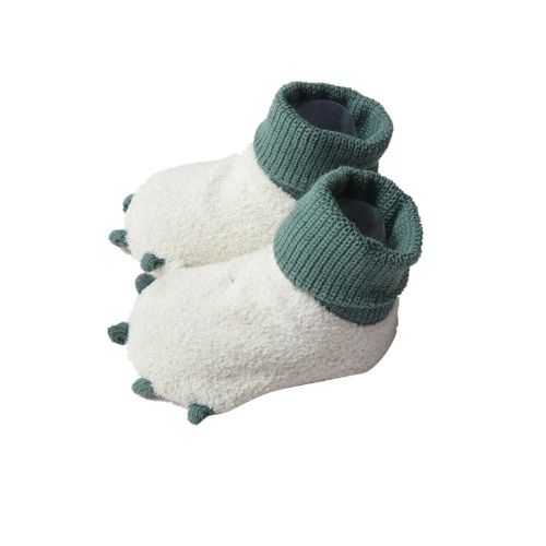 Warm Fuzzy Socks for Baby with Grippers Cute Dinosaur Claw Shaped Above Ankle Knitted Rib Cuff Fleece Socks for Toddler White L