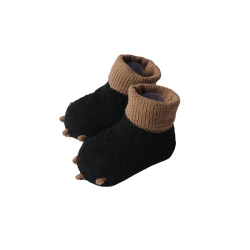 Warm Fuzzy Socks for Baby with Grippers Cute Dinosaur Claw Shaped Above Ankle Knitted Rib Cuff Fleece Socks for Toddler White L
