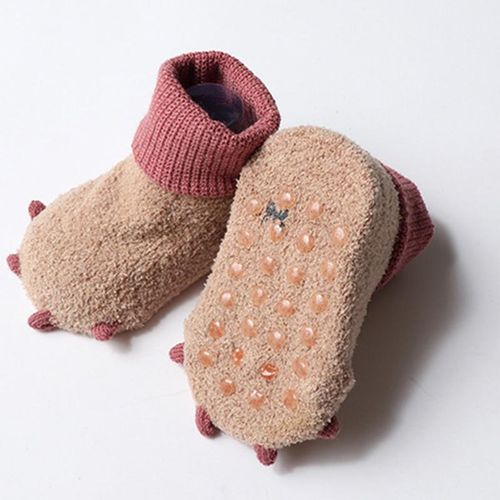 Warm Fuzzy Socks for Baby with Grippers Cute Dinosaur Claw Shaped Above Ankle Knitted Rib Cuff Fleece Socks for Toddler White L