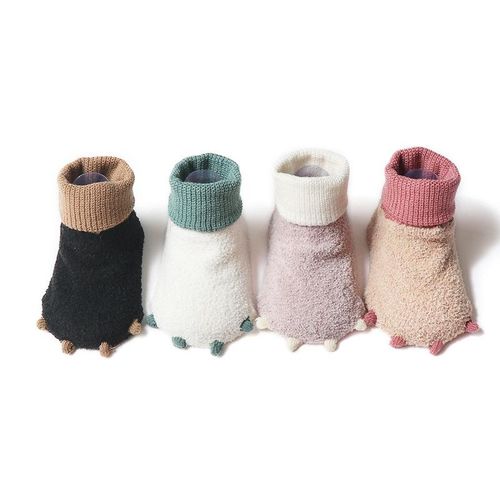 Warm Fuzzy Socks for Baby with Grippers Cute Dinosaur Claw Shaped Above Ankle Knitted Rib Cuff Fleece Socks for Toddler White L