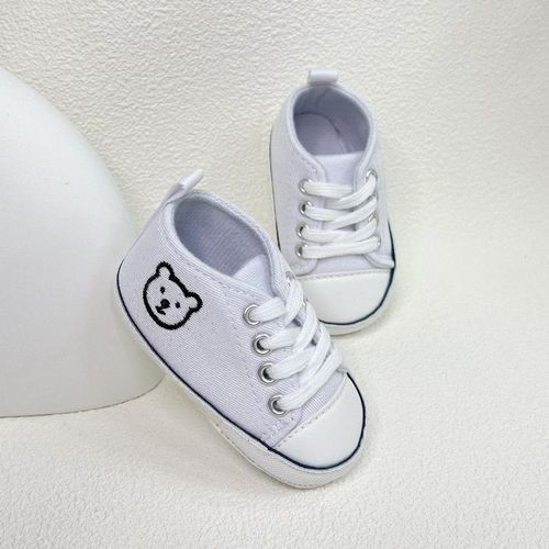White Baby Canvas Sneakers Newborn Cartoon Soft Soled Baby Walking Shoes