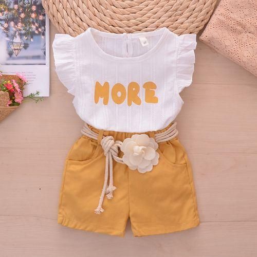 Girls' Letter Short  Shorts Belt Piece Set  Yellow