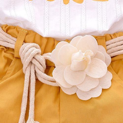 Girls' Letter Short  Shorts Belt Piece Set  Yellow