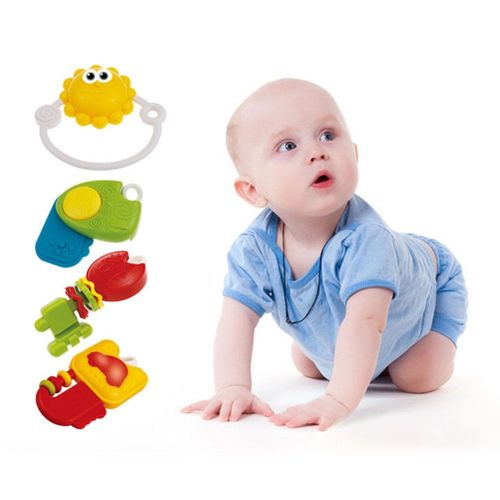 Infant Baby Rotatable Teethers Set Plastic Colorful Bead Clip Holder Pacifier Newborn Teether With Light And Music,Default NO5240