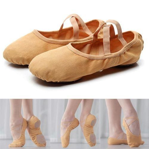 Canvas Ballet Slipper SplitSole Shoes Fitness Gymnastics Flats Tan_35