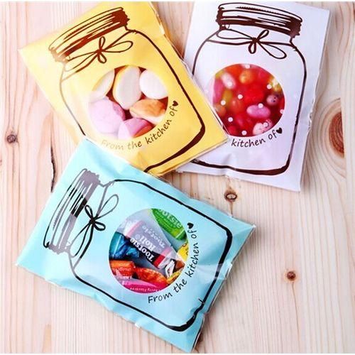 100 PCS  Set Cute Colorful Bottle Pattern Wedding Birthday Cookies Candy Gift Packaging BagPink