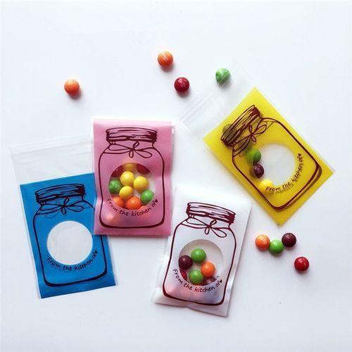 100 PCS  Set Cute Colorful Bottle Pattern Wedding Birthday Cookies Candy Gift Packaging BagPink