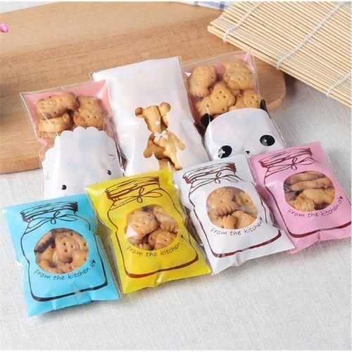 100 PCS  Set Cute Colorful Bottle Pattern Wedding Birthday Cookies Candy Gift Packaging BagPink