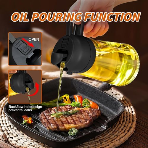 1pc 470ml 2-in-1 Portable Oil Sprayer & Dispenser,  Plastic Olive Oil Mister for Cooking, BBQ, Air Fryer, Baking, Salad