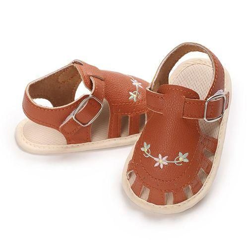 Cute Baby Girl Embroidered PU Sandals Newborn Soft Sole Lightweight Walking Shoes