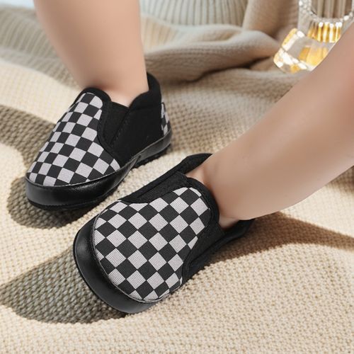 Spring And Autumn Style 0-1 Year Old Male And Female Baby Fashion Plaid Set Wearing Bean Shoes Soft Soled Non Slip Sneakers