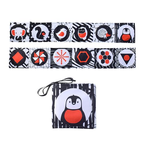 Montessori Kids Foldable Cloth Books Cartoon Animal Black and White Baby Toys for Boys and Girls Christmas Gift,Penguin NO5235