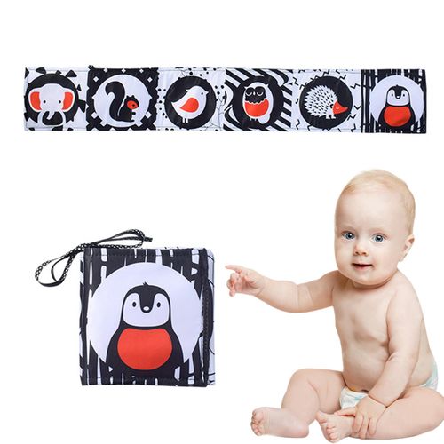 Montessori Kids Foldable Cloth Books Cartoon Animal Black and White Baby Toys for Boys and Girls Christmas Gift,Penguin NO5235