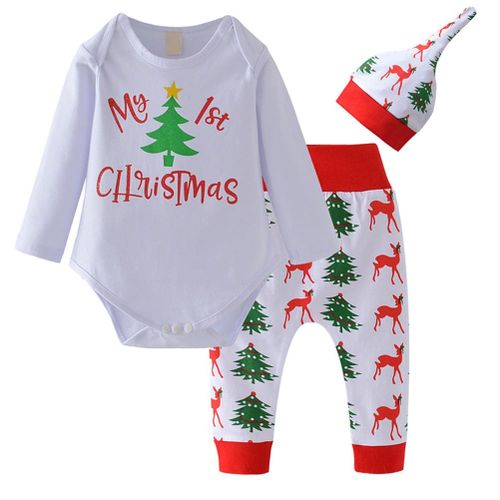 3 PCS Baby Outfit Print Jumpsuit Pants Hat Clothes Set for Infant Unisex Christmas New,70 NO5112