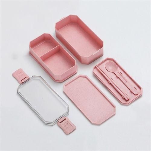 Doublelayer Lunch Box Plastic Microwaveable Student Lunch Box Cutlery SetBlue