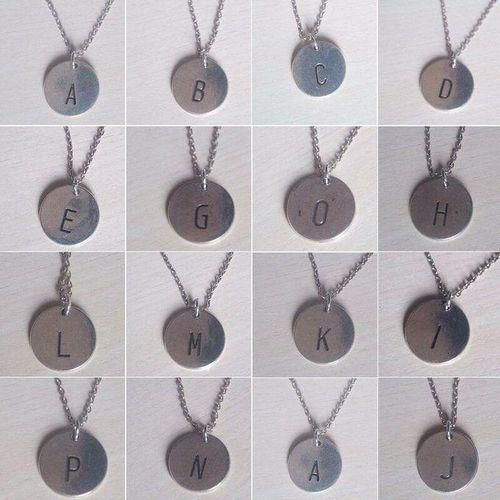 Letter Alphabet Round Pendant Chain Necklace Unisex Silver Ancient Silver C