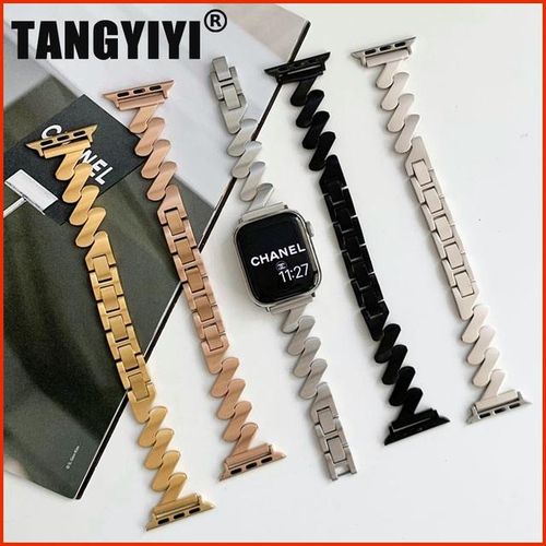 Luxury Matte Waves Strap For Watch Ultra 49mm Iwatch Series 6 7 8 Se 4 5 38/40/41mm 42/44/45mm Metal Steel Band Bracelet