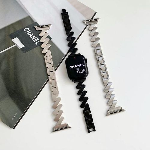 Luxury Matte Waves Strap For Watch Ultra 49mm Iwatch Series 6 7 8 Se 4 5 38/40/41mm 42/44/45mm Metal Steel Band Bracelet