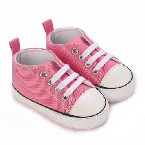 Fashionable Baby Girl Pink Canvas Sports Shoes For Newborns With Soft Cloth Soles And Non Slip Walking Shoes