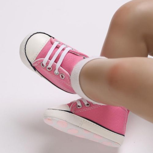 Fashionable Baby Girl Pink Canvas Sports Shoes For Newborns With Soft Cloth Soles And Non Slip Walking Shoes