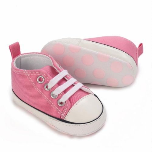Fashionable Baby Girl Pink Canvas Sports Shoes For Newborns With Soft Cloth Soles And Non Slip Walking Shoes