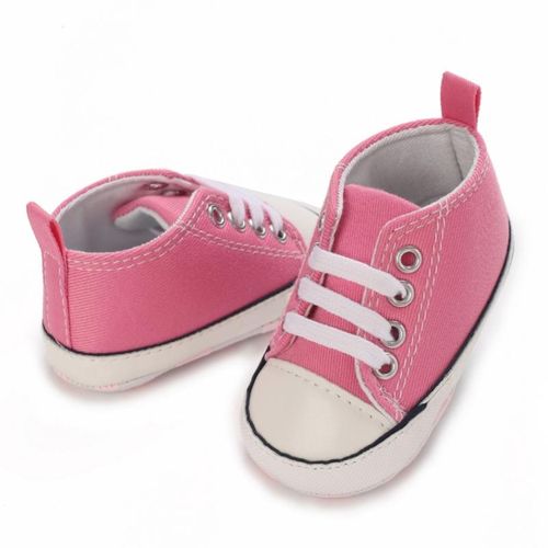 Fashionable Baby Girl Pink Canvas Sports Shoes For Newborns With Soft Cloth Soles And Non Slip Walking Shoes